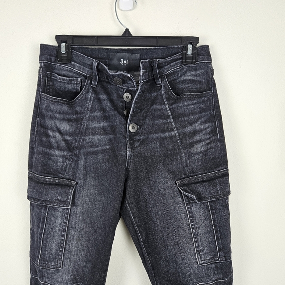 3x1 Vida High-Rise Cargo Skinny Jeans Button Fly Stretch Denim Weber Black 28 - Picture 5 of 9